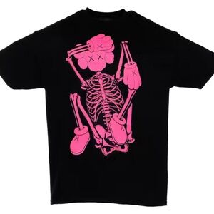 KAWS Skeleton New Fiction T-Shirt Black Pink XL | Brand New Sealed Authentic